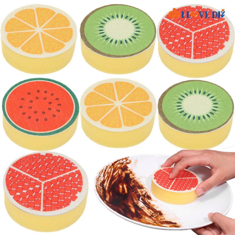 4Pcs/Set Esponjas De Limpeza Em Forma De Frutas Bonitas-De Louça Espessadas Pó Para Remoção De Manchas Domésticas