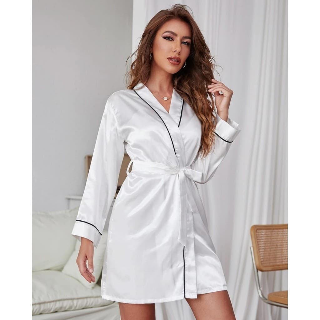Robe de Cetim com Elastano Com Mangas Longas Premium - Branco casamento noiva