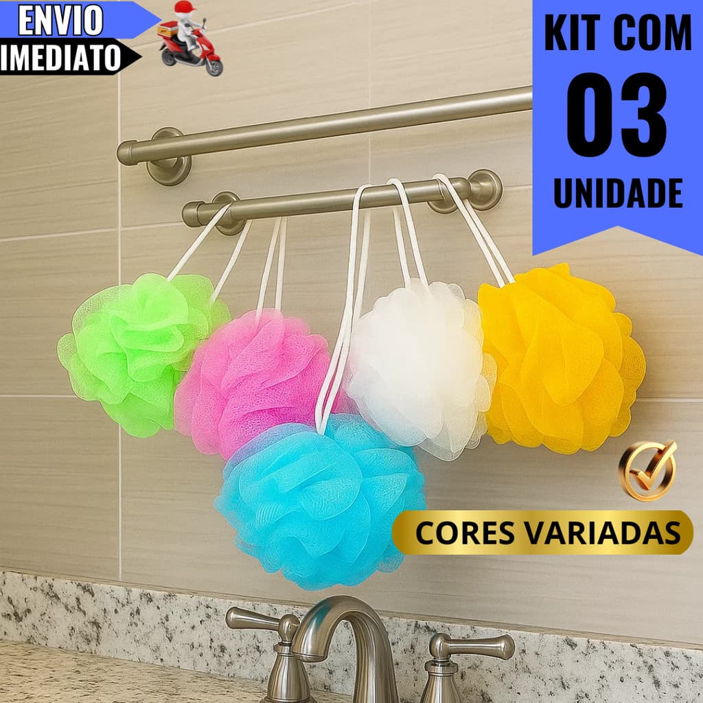 Kit 3 Esponja de Banho Esfoliante Cores sortidas de Nylon Cuidado Pessoal