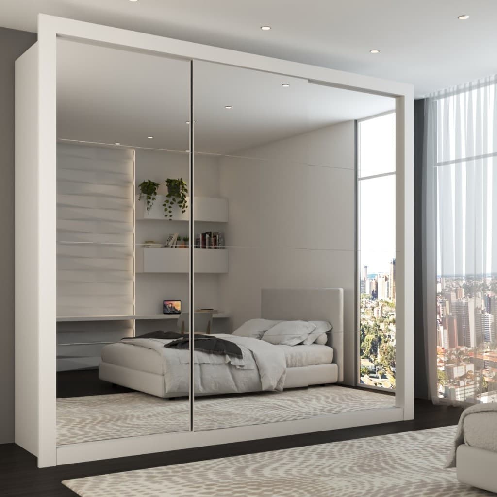 Guarda-Roupa Casal Luiza 3 Portas de Correr 4 Gavetas Espelhado Branco - Pm