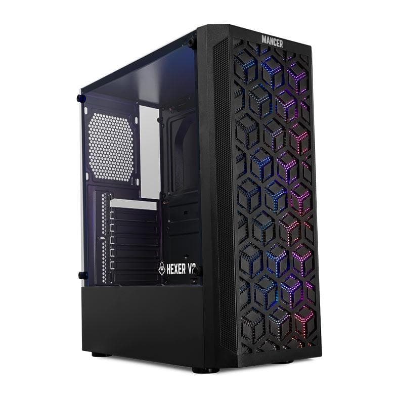 Gabinete Gamer Mancer Hexer 2, Mid-Tower, Lateral de Vidro, Com 3 Fans, Preto, MCR-HX2-BK-3F