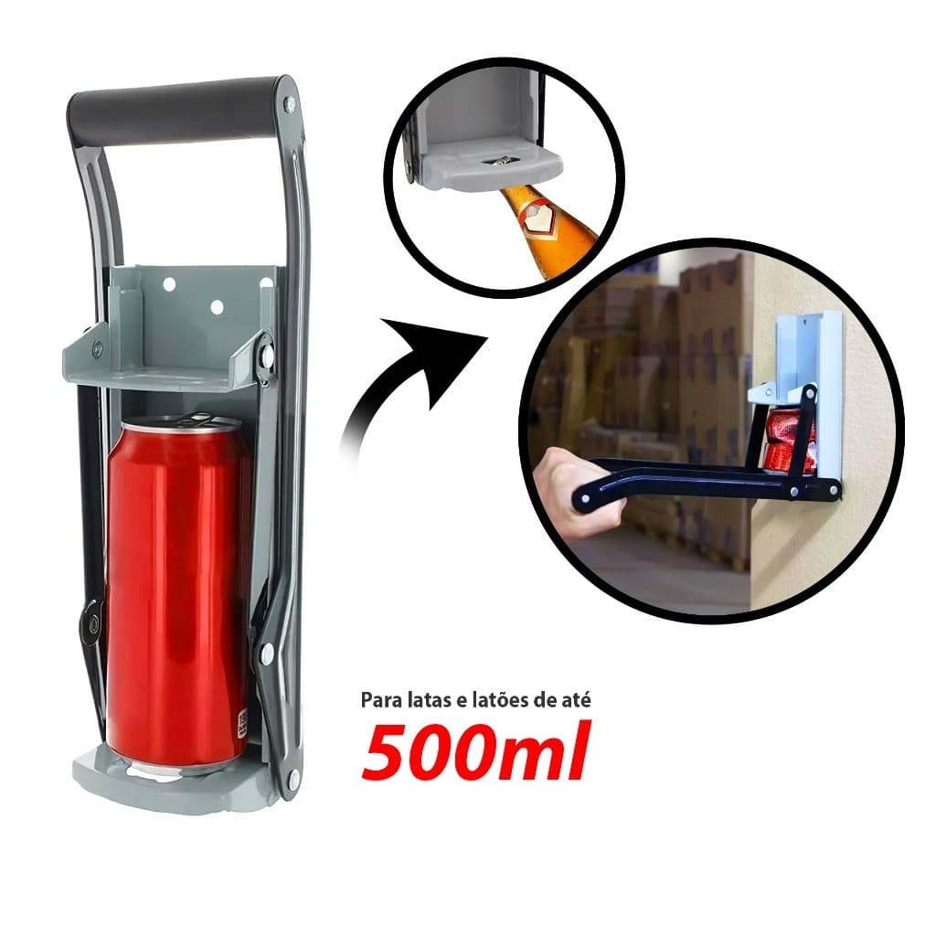 Amassador de Latinhas e Latão de Até 500ml em Aço Inoxidável - Com Abridor de Garrafa Embutido