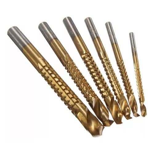 Jogo 6 Brocas Revestidas Titânio Corte Lateral Espiral Hss