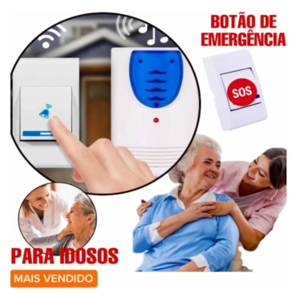 Botão De Emergência Para Idosos Campainha S/ Fio Sos Cuidado