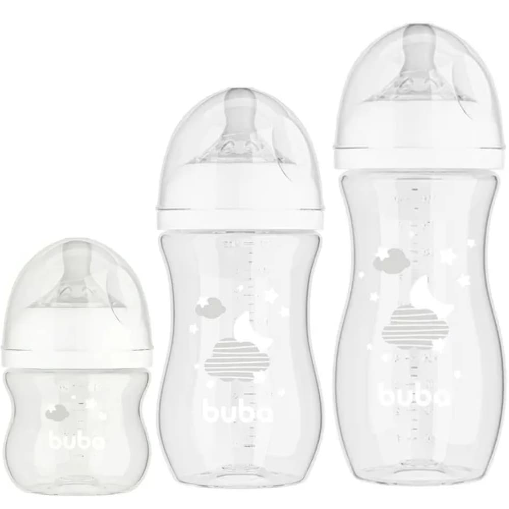 KIT C/ 3 MAMADEIRAS EASY FLOW NUVEM BRANCA 120ML/270ML/330ML - BUBA