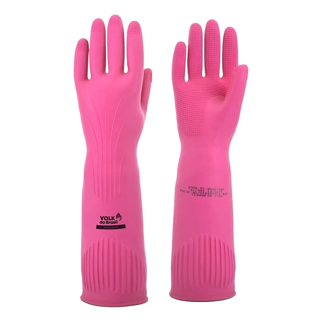 Luva Latex Volk Sem Forro Ranhurada Rosa CA 36368