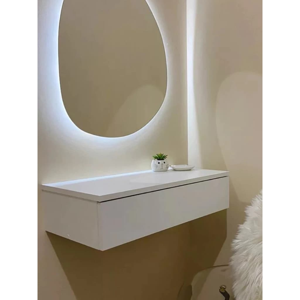 Penteadeira camarim Suspenso em MDF Branco e Preto, gaveta com divisória em MDF, SEM ESPELHO