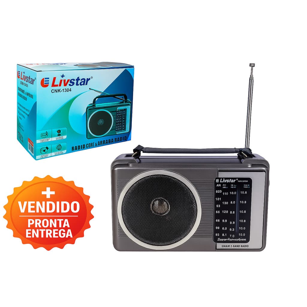 Rádio Retrô Portatil 4 Faixas Livstar Am/Fm 3W a Pilha e Energia Alto-Falante Alta Qualidade