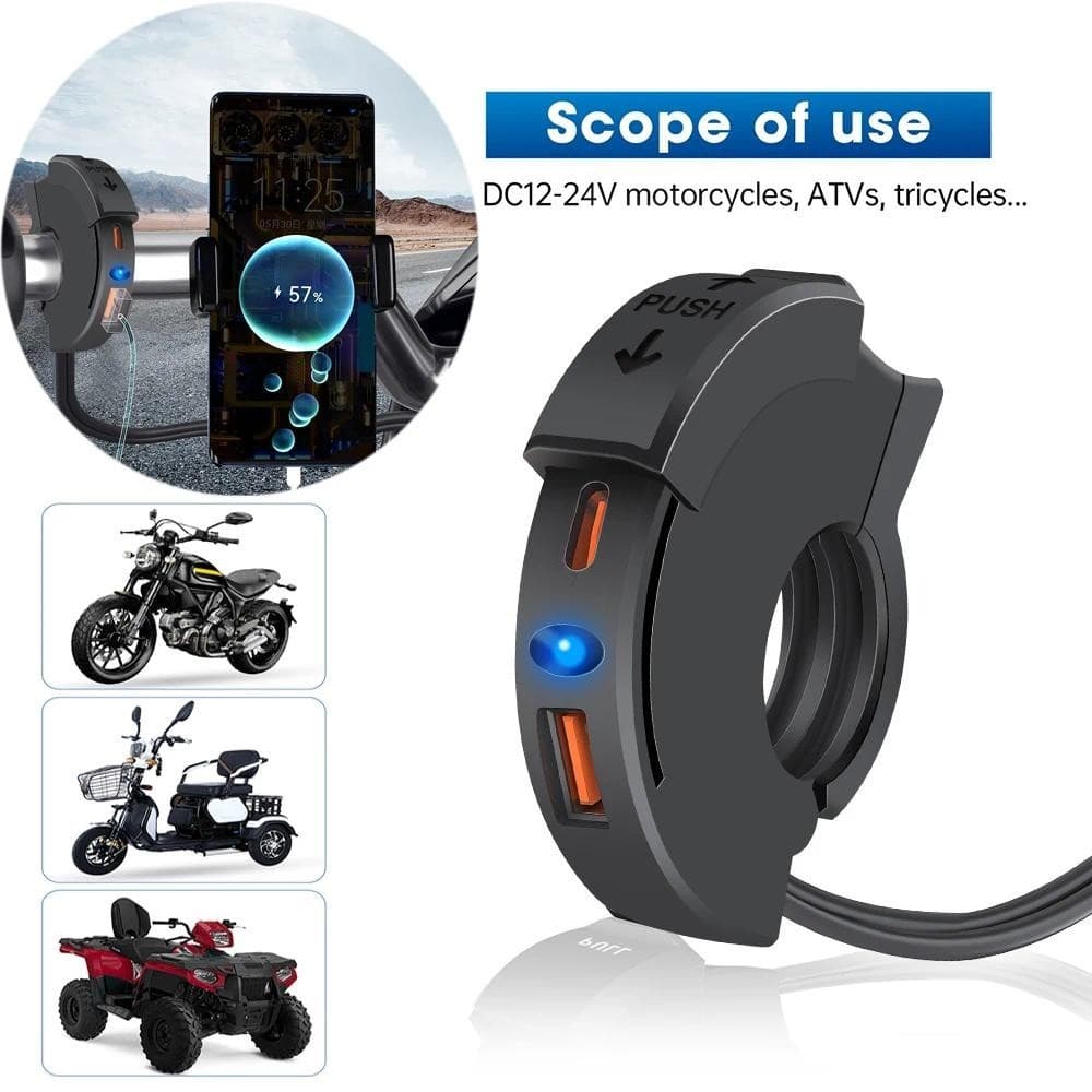 Carregador De Motocicleta Usb De 48W Qc3.0 18W Pd30W À Prova D'água Suporte De Carregamento Do Guidão Da Telefone De 12/24V Adaptador De Soquete