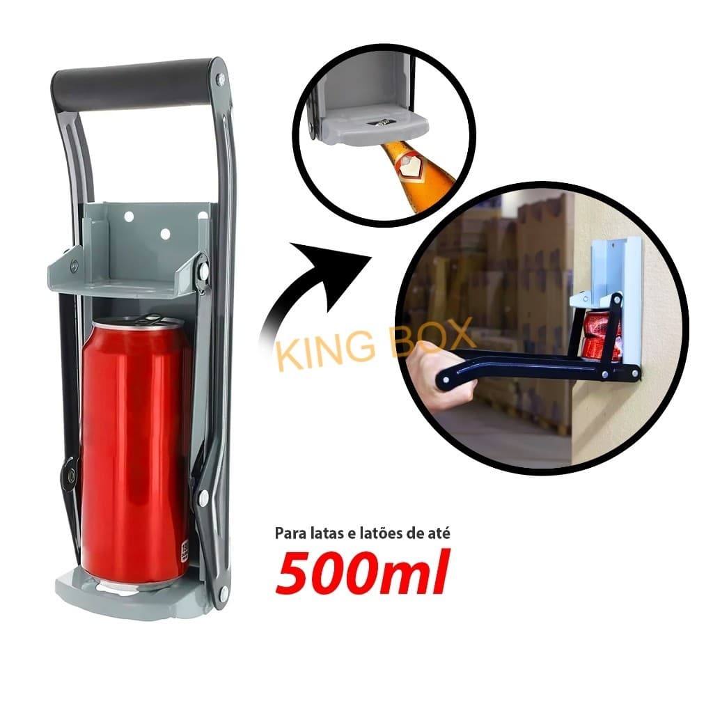 Amassador de Latinhas e Latão de Até 500ml em Aço Inoxidável - Com Abridor de Garrafa Embutido