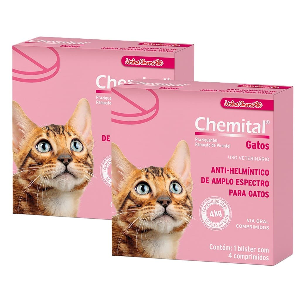 Kit 2 Vermífugo Chemitec Chemital para Gatos - 4 Comprimidos