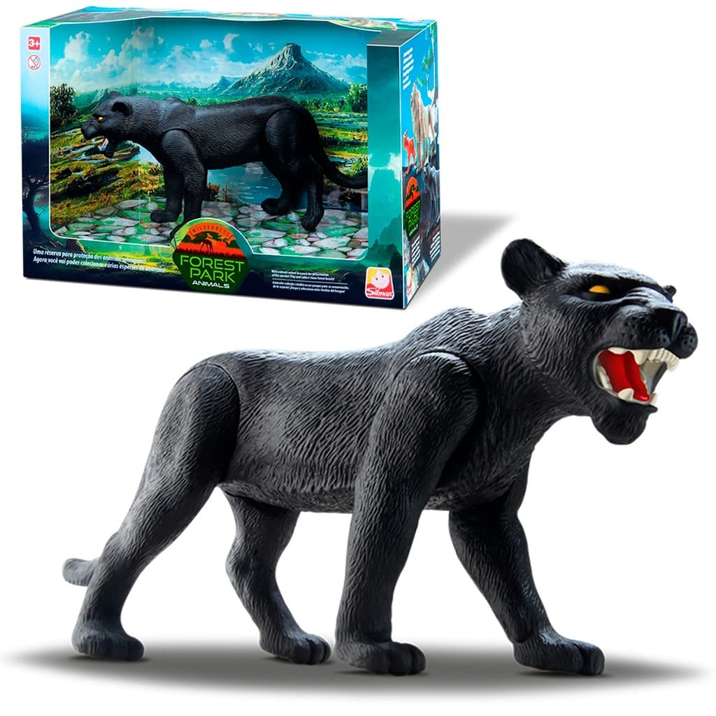 Brinquedo Pantera Forest Animals 28 cm Vinil Articulado Realista - Silmar Brinquedos