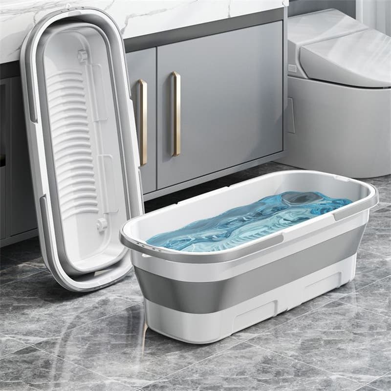 Balde Dobrável Retrátil Flexível Retangular 26L Silicone Multiuso Com 4 Rodinha