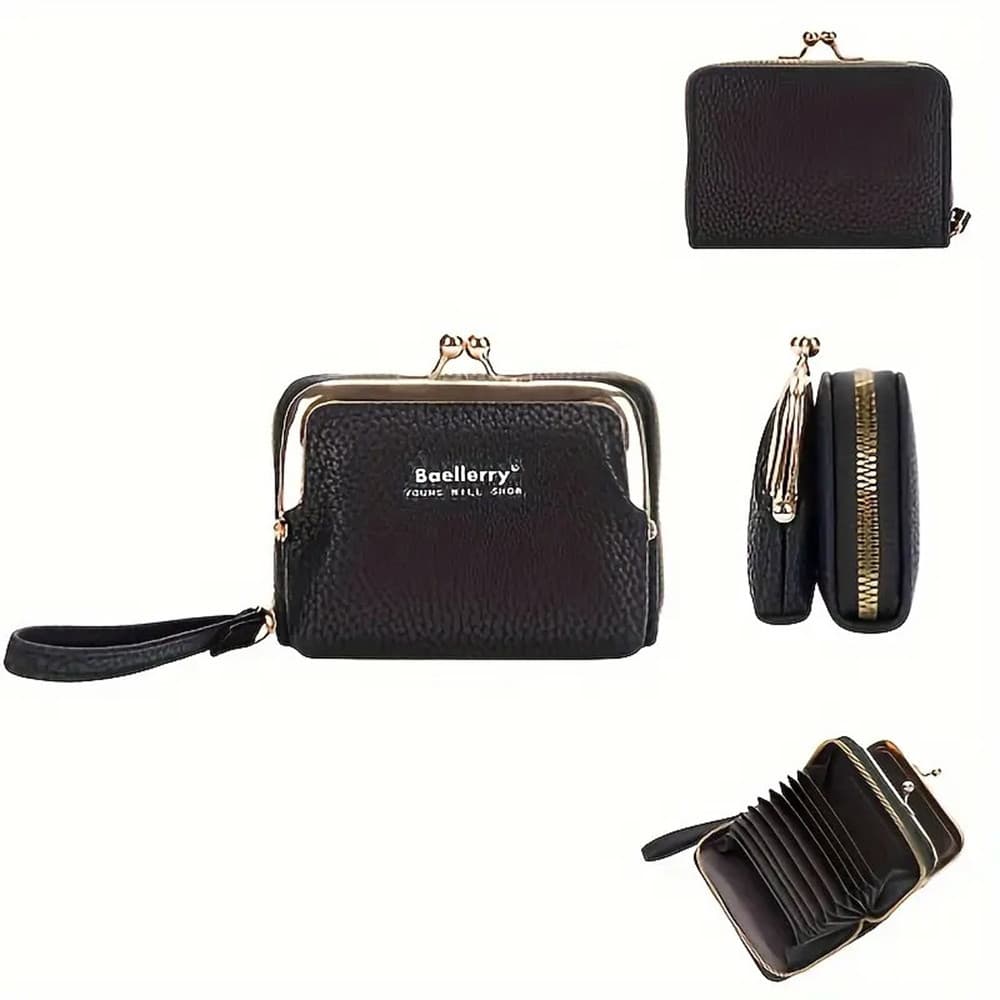 Carteira 4 em 1 Feminina Porta Moedas Cartão Documentos com Zíper e Botão Dia das Mães