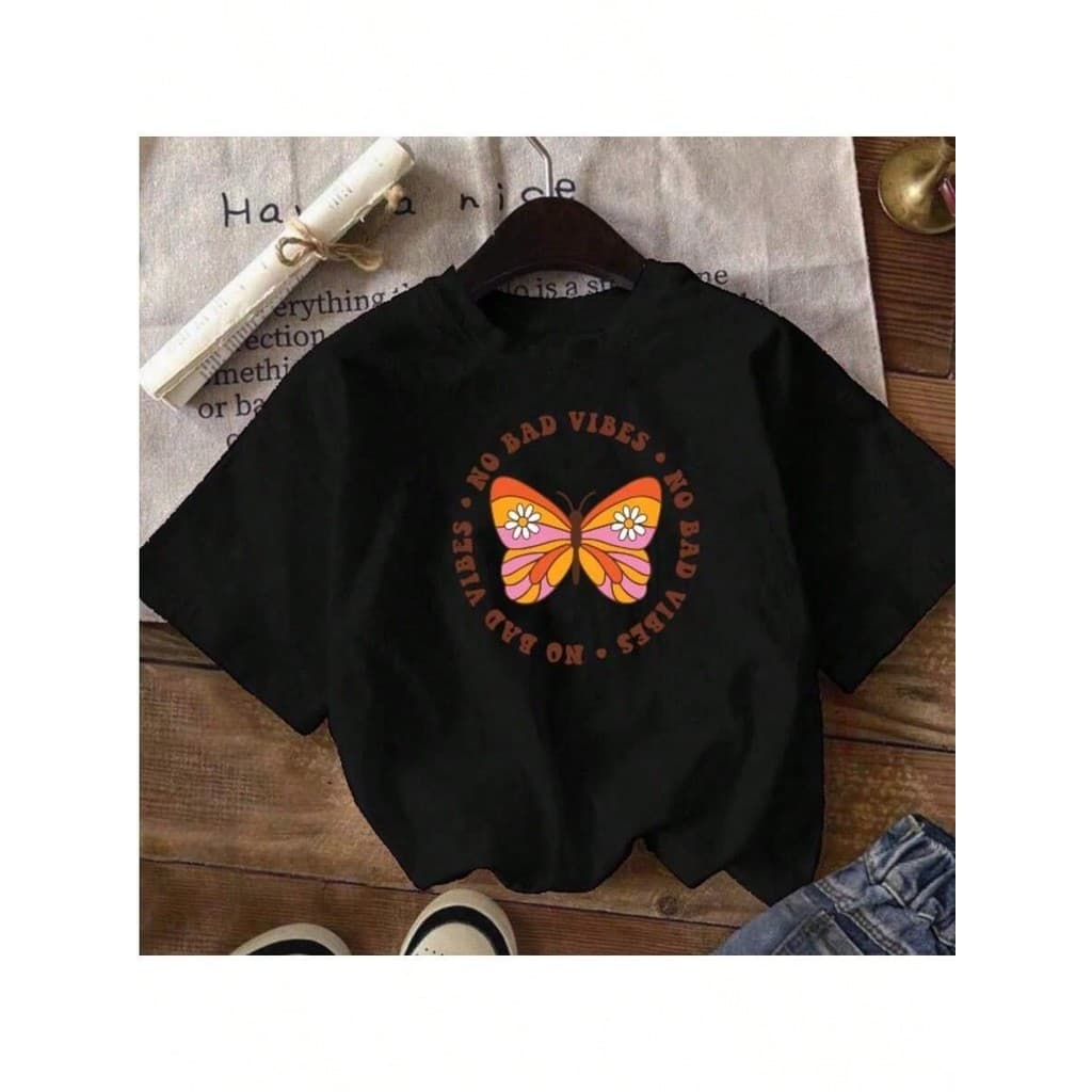 Blusa Infantil Menina Juvenil Estilosa Bad Vibes Borboleta 4 ao 16 Lançamento