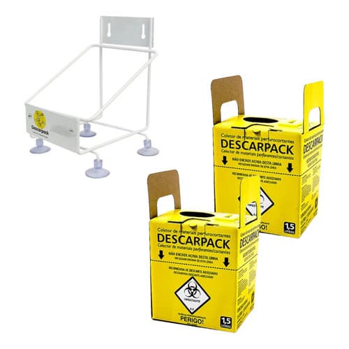 2 Caixa Descarpack Coletor Perfurocortante 1,5l Mais Suporte