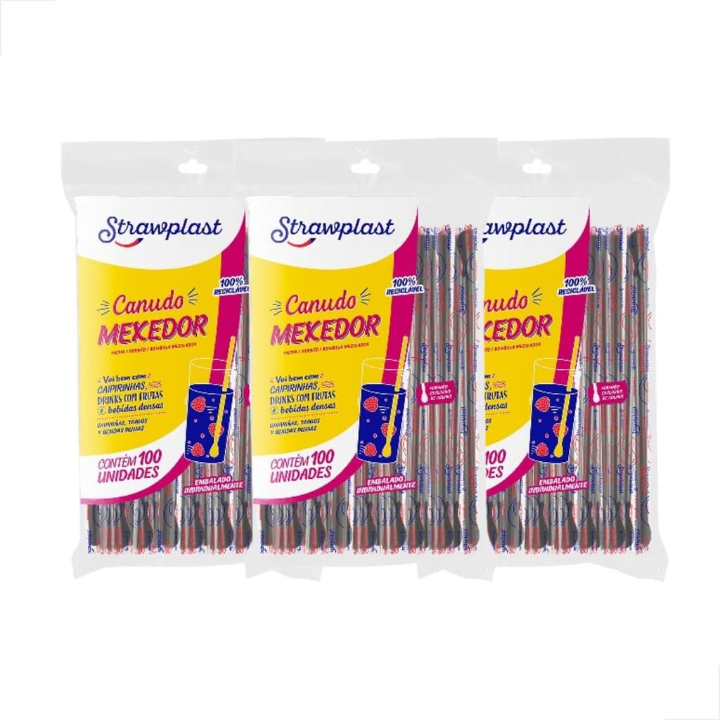 300 Canudo Mexedor Preto Strawplast