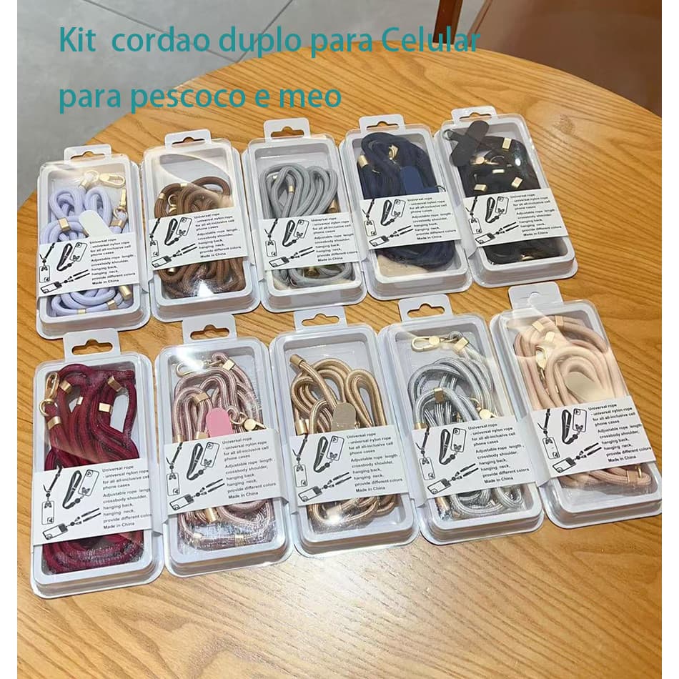Kit cordão duplo para Celular para pescoço e mão