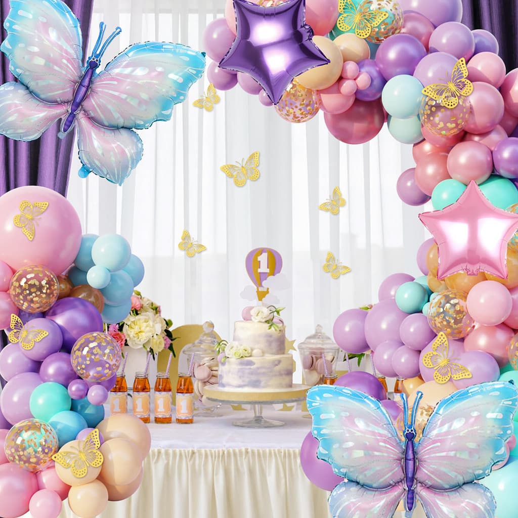 Balão Bexiga de Aniversário Festas Liso Borboleta Balões Colorido Kit 148 Peças Para Criança Meninos Meninas