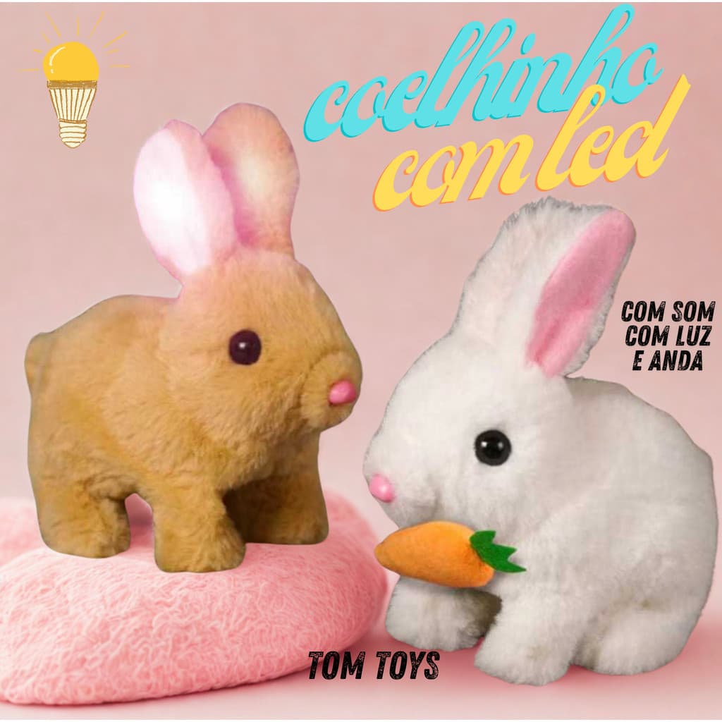 Brinquedo De Pelúcia Coelhinho Elétrico com LED MUSICAL Infantil Caminhar e Pular coelho da Páscoa