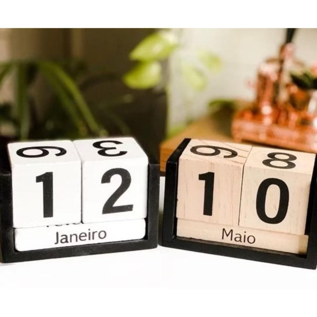 Calendário Permanente Cubo De Mesa Decoração Escritório Dia e Mês Madeira Quadradinhos Decorativo PRONTA ENTREGA