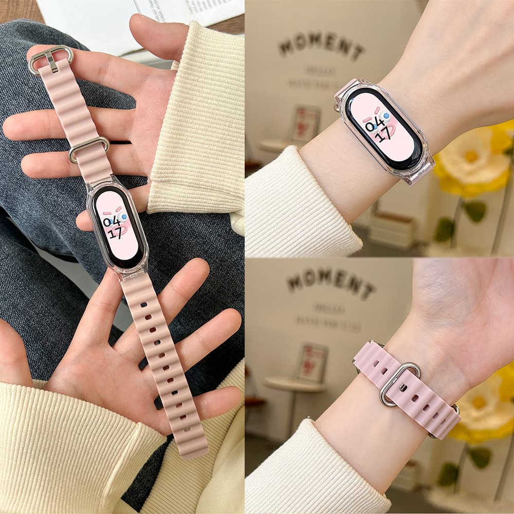 Pulseira De Silicone Oceano Com Capa Para Xiaomi Mi Band 10 9 8 7 6 5 4 3 SmartWatch Esportiva Miband Acessório