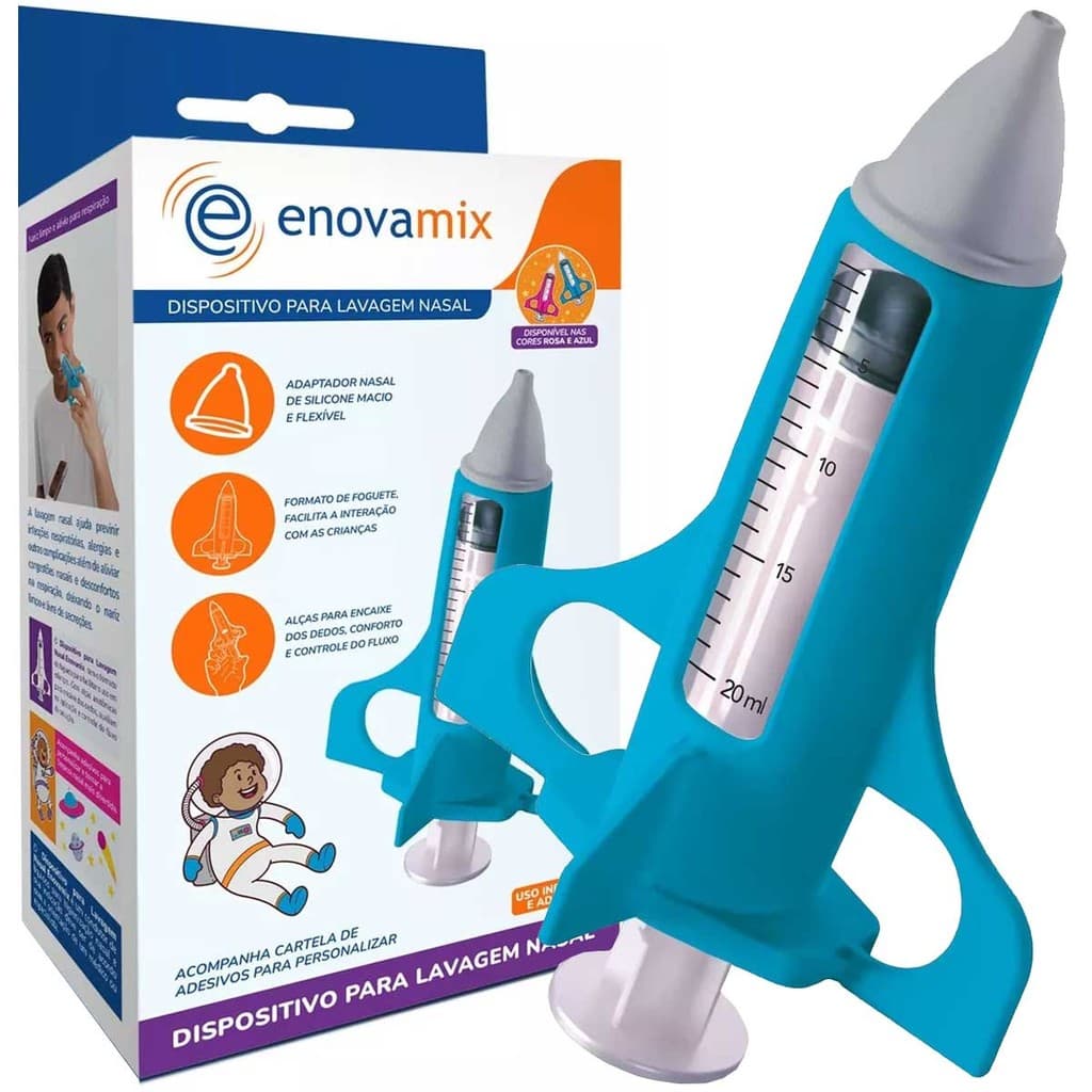 Dispositivo Para Lavagem Nasal Infantil com Seringa de 20mL Azul