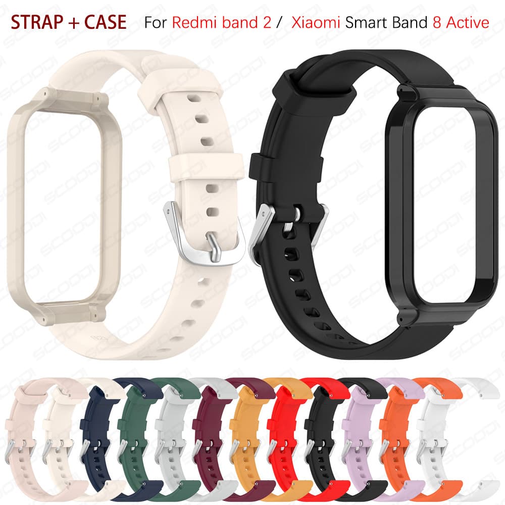 Pulseira De Silicone Com Capa Para Xiaomi Smart Band 9 Active 8 Active / Redmi band 3 2 De Esportiva Macio