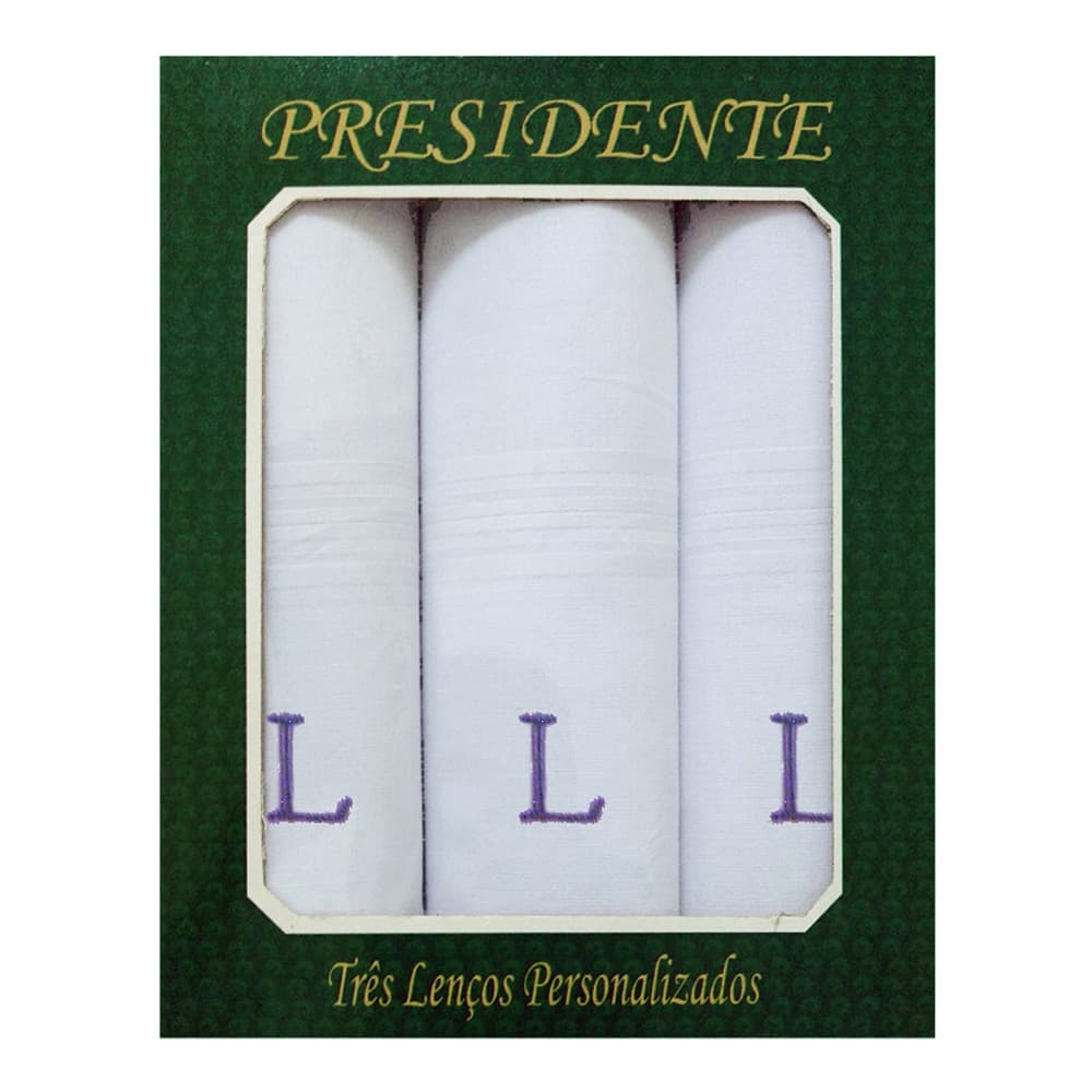 Caixa Lenço Masculino Iniciais Bordadas - Letra L