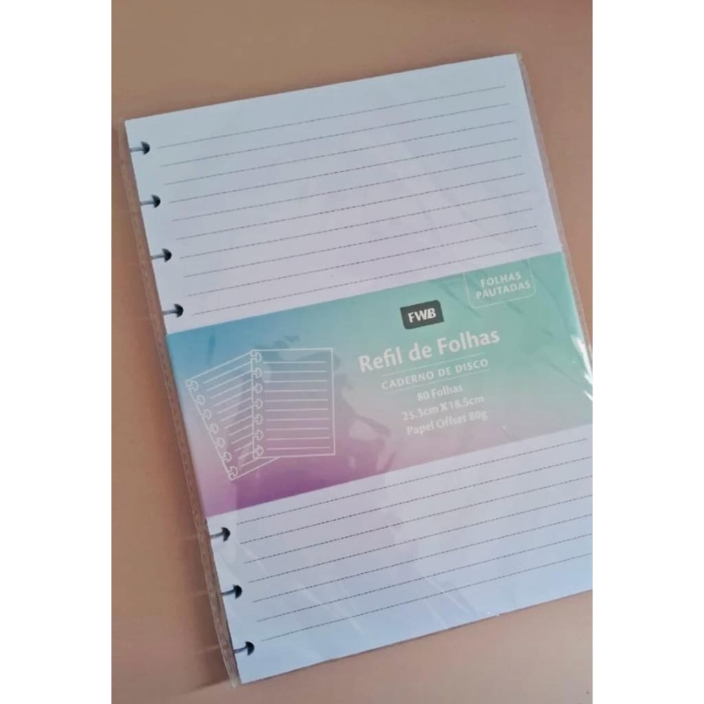 Refil Folhas Para Caderno Disco inteligente B5 De  80 Folhas Pautadas