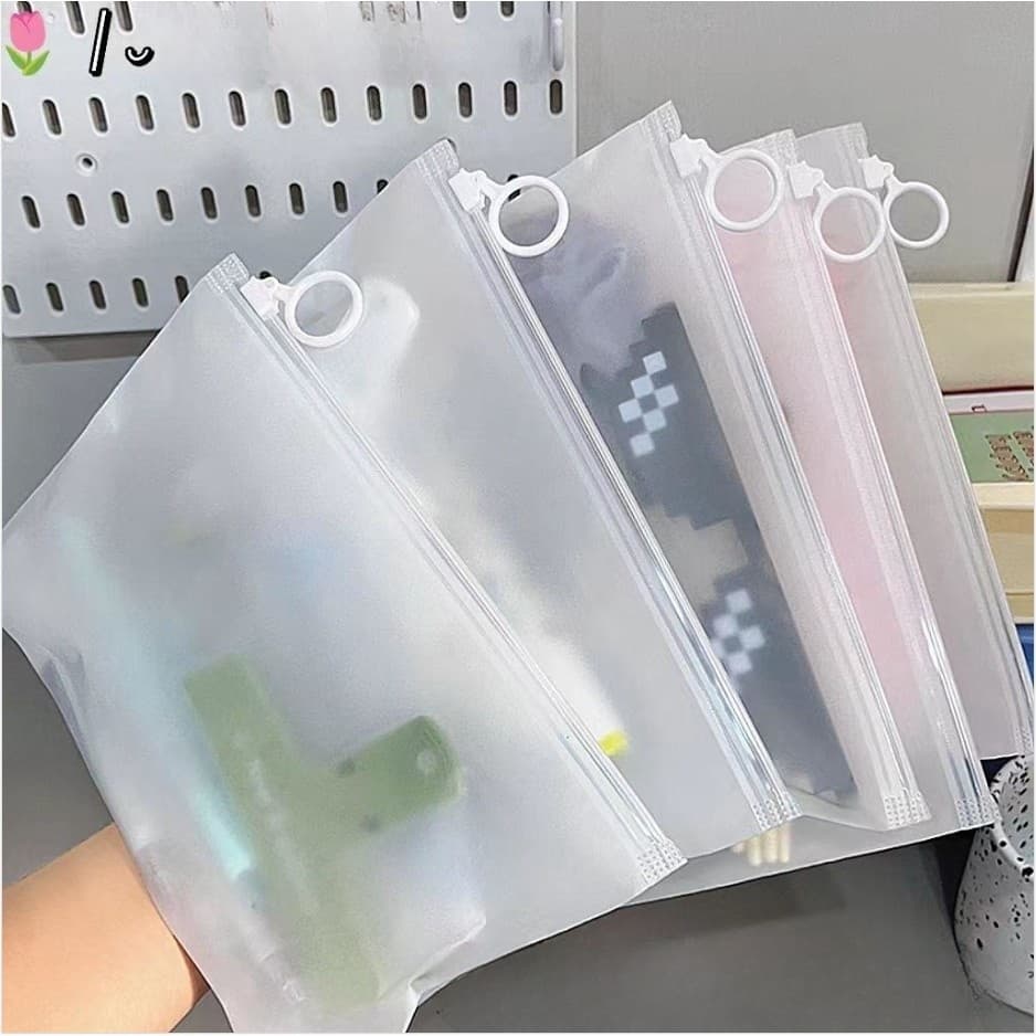 5/10/20 PCS Saco De Zíper De Anel Fosco Em Branco Puxar Armazenamento PE Auto Selagem Caneta Papelaria