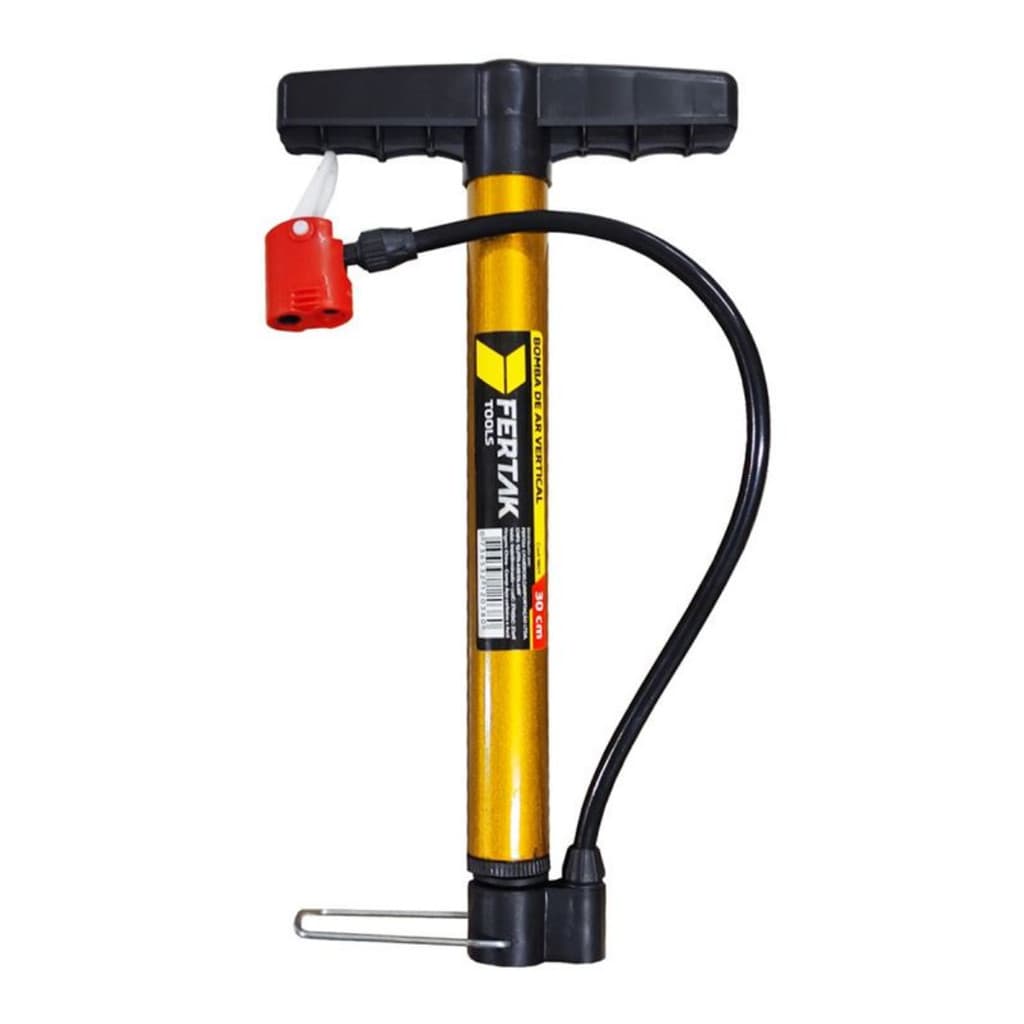 Bomba Ar Vertical Manual 30cm Duplo Bico Presta Fina Comum