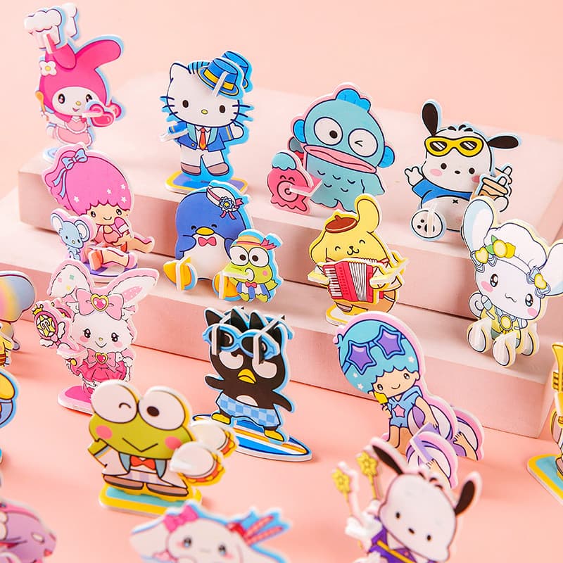 【10 PCS】Mini quebra-cabeça de desenho animado Sanrio modelo bloco de construção de papel brinquedo quebra-cabeça
