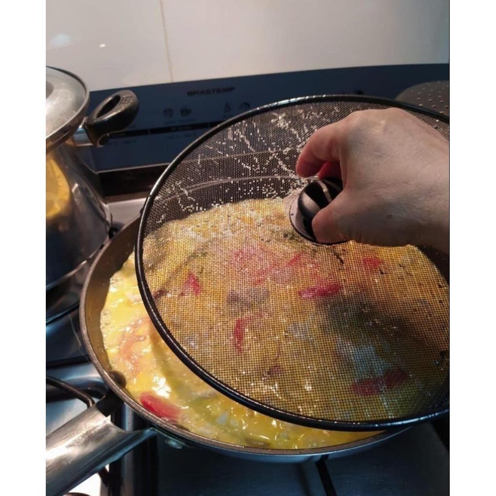 Tampa Protetora Frituras 29cm Com Pegador Casa Cozinha Fogão Oleo WL-2483
