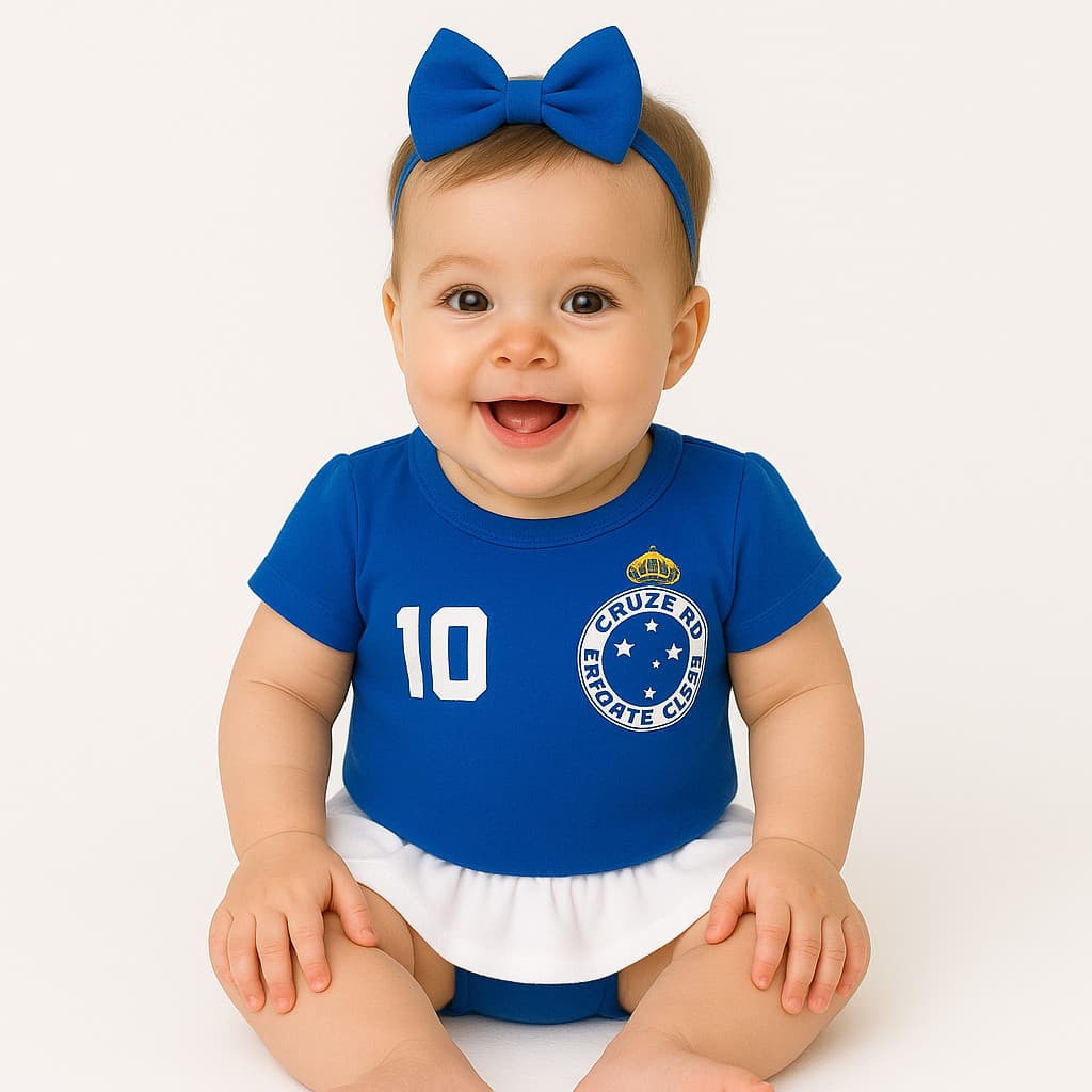 Body Bebê Mesversario Time Minas Raposa Cruzeiro Menina Saia