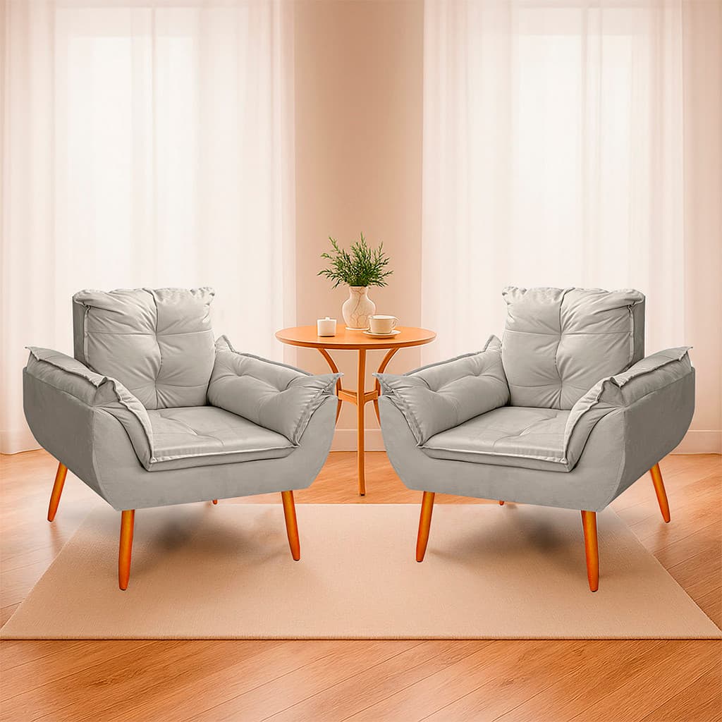 Kit 2 Cadeira Poltrona para Sala Opala Confortável Reforçada Recepção Quarto Suede - LH Decor