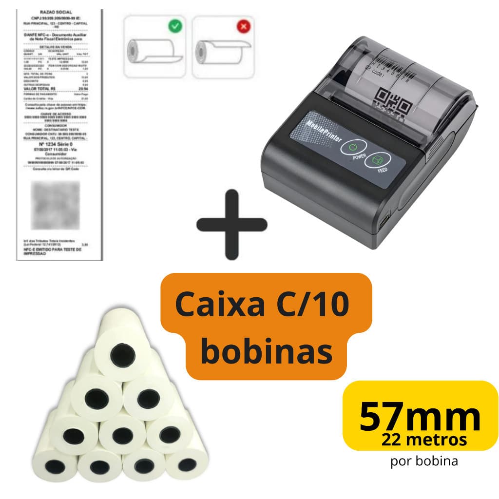 Mini Impressora Térmica 58mm P/ Celular E Pc +10 Bobinas Térmicas