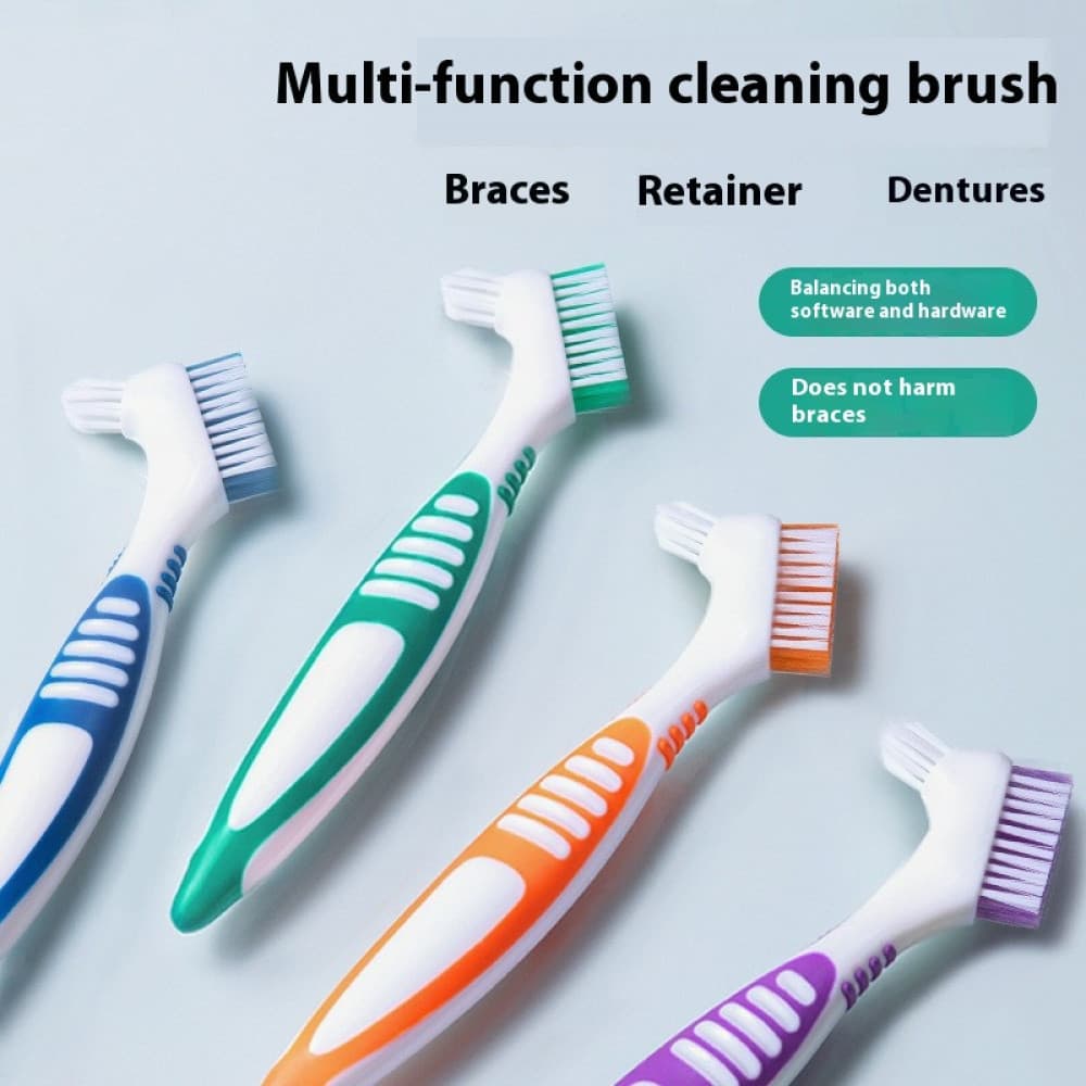 Escova Para Limpeza De Dentaduras 2 Em 1 : Cabeça Dupla (Plana E Pontiaguda) , Aderência Antiderrapante Idosos , Segura