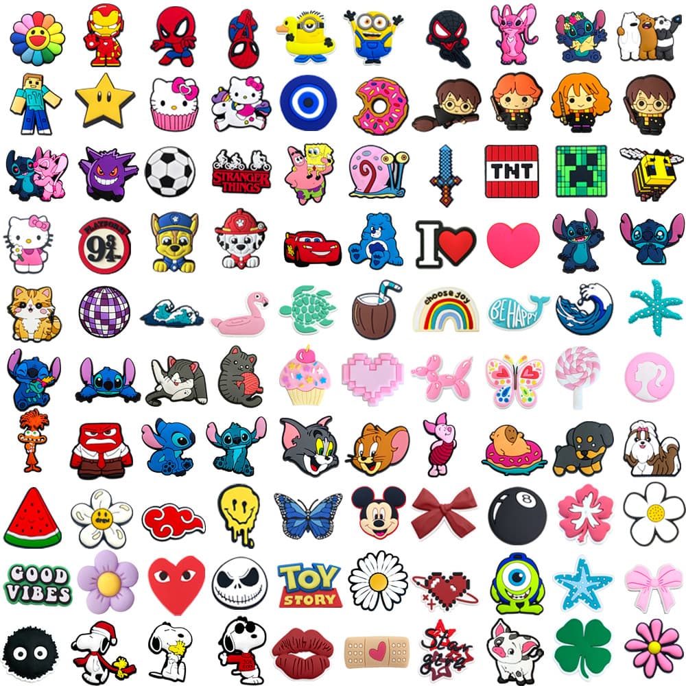 Hot 100 Estilo Sapato Encantos Decrations Desenhos Animados Anime Personagens Sandálias Fivela PVC Acessórios Botão