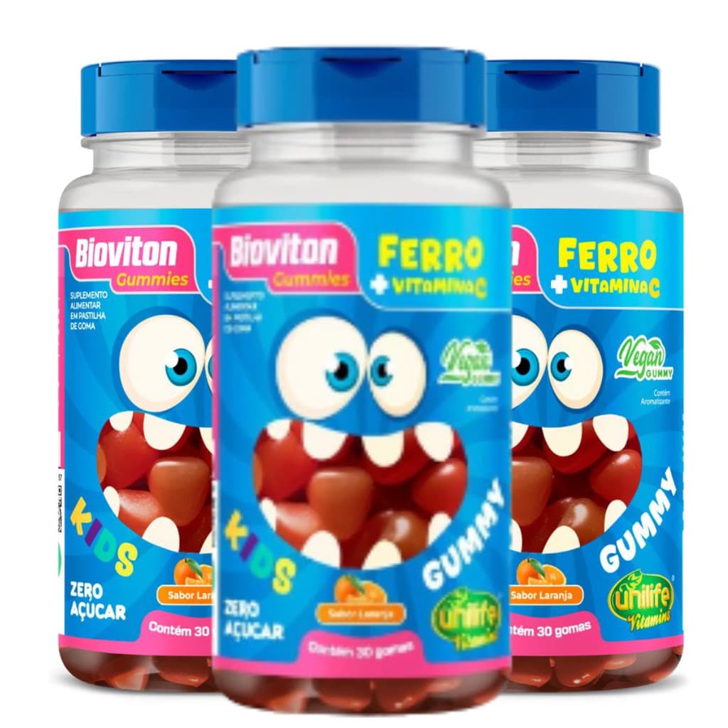 Kit 3 Gummy Kids Ferro + Vitamina C 30 Gomas - Unilife