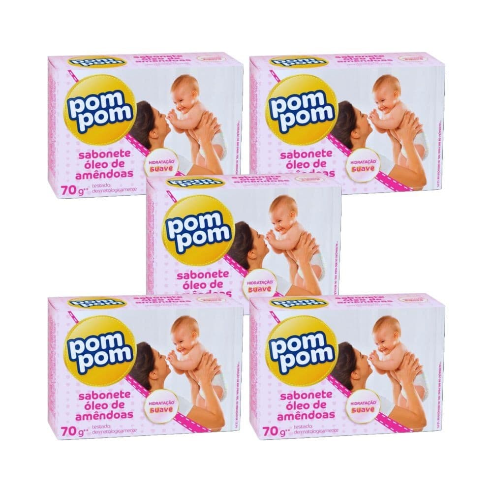 5x Sabonete Infantil em Barra Óleo de Amêndoas Pom Pom 70g