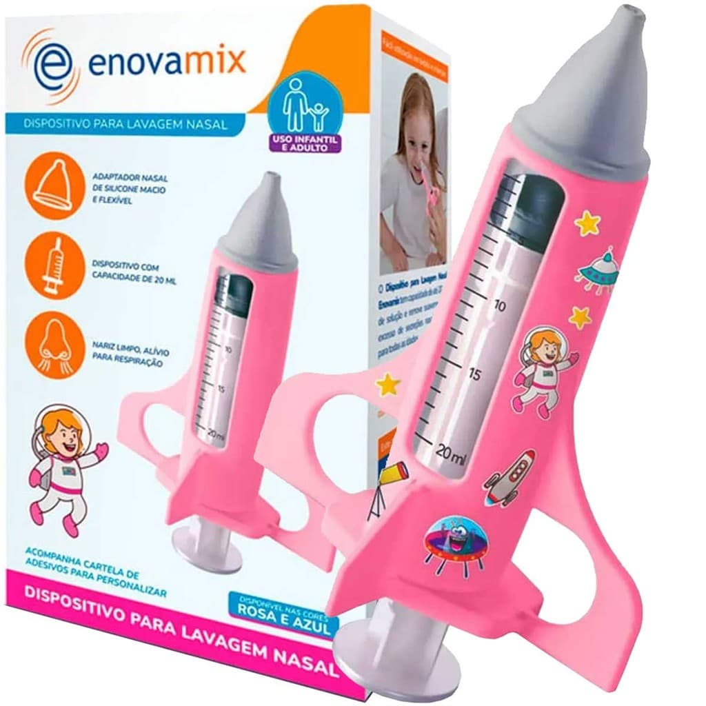 Dispositivo Para Lavagem Nasal Infantil com Seringa de 20mL Rosa