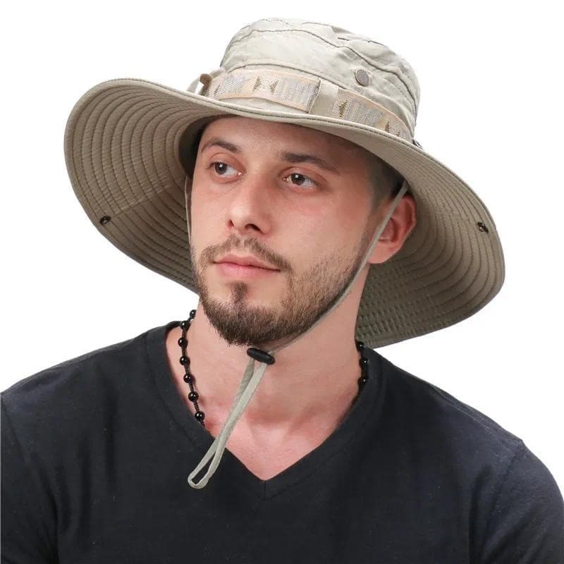 Summer Men Bucket Hat Outdoor UV Protection Wide Brim Panama Safari Hunting Hiking Hat Mesh Fisherman Hat Beach Sunscree