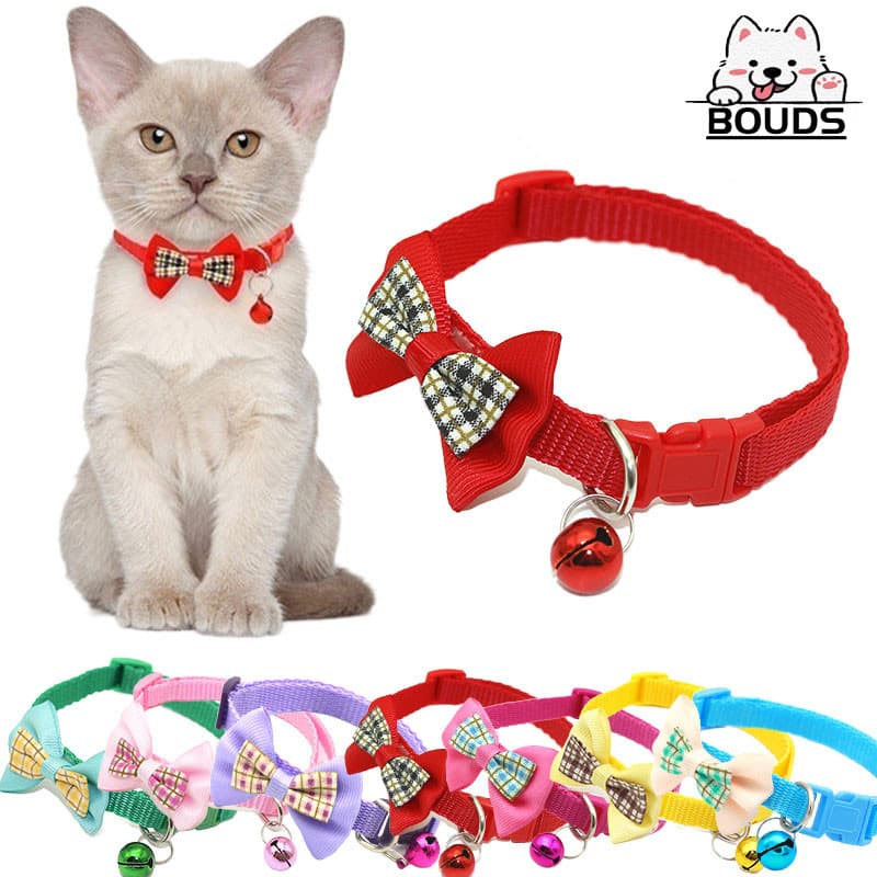 Coleiras para gatos e cachorros - Coleiras ajustáveis com laço xadrez para acessórios para pets