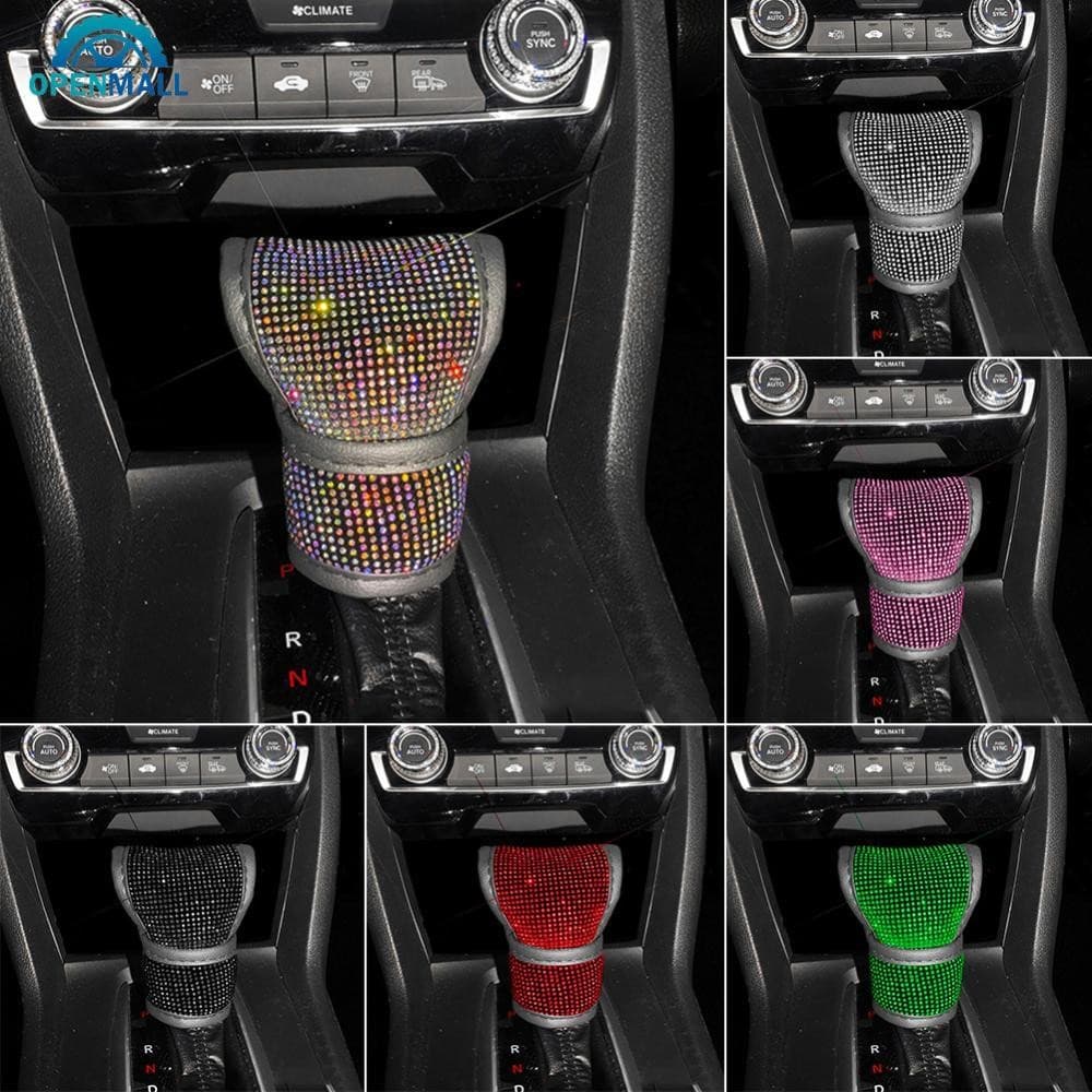 OPENMALL Universal Cristal Strass Carro Shift Gear Capa De Couro Botão De Mudança De Engrenagem Automática Acessórios H2