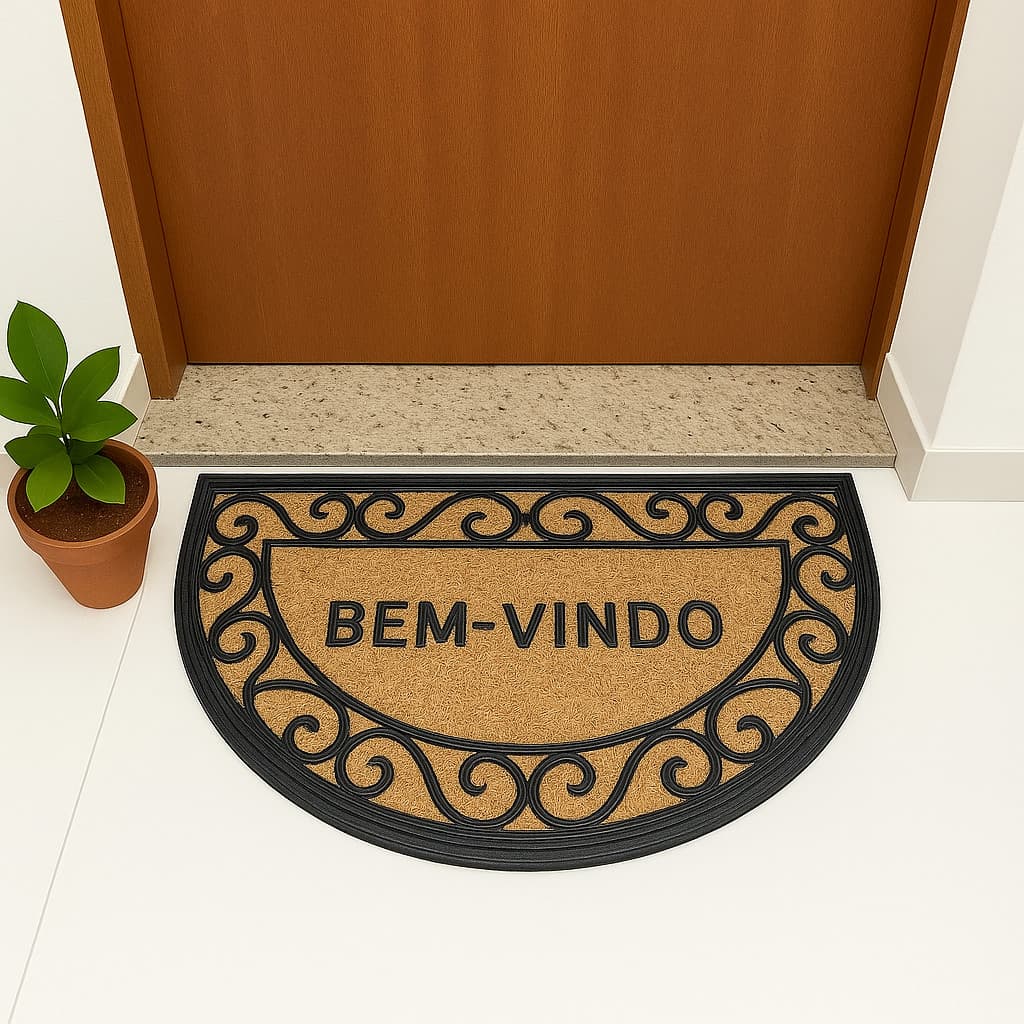 Capacho Retangular ou Meia Lua Tapete Antiderrapante Bem Vindo de Entrada de Porta