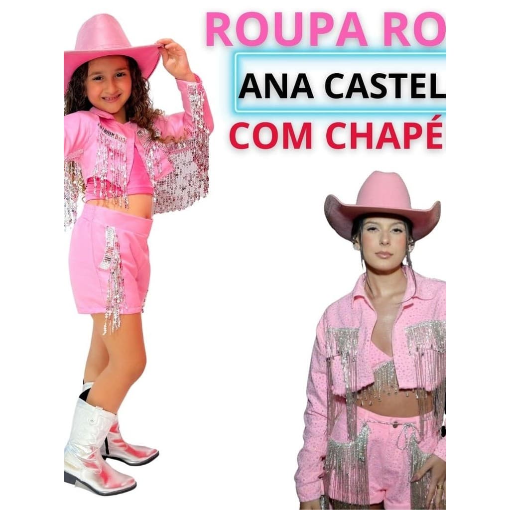 Fantasia Country Menina Rosa Ana Castela Chapéu tema aniversario