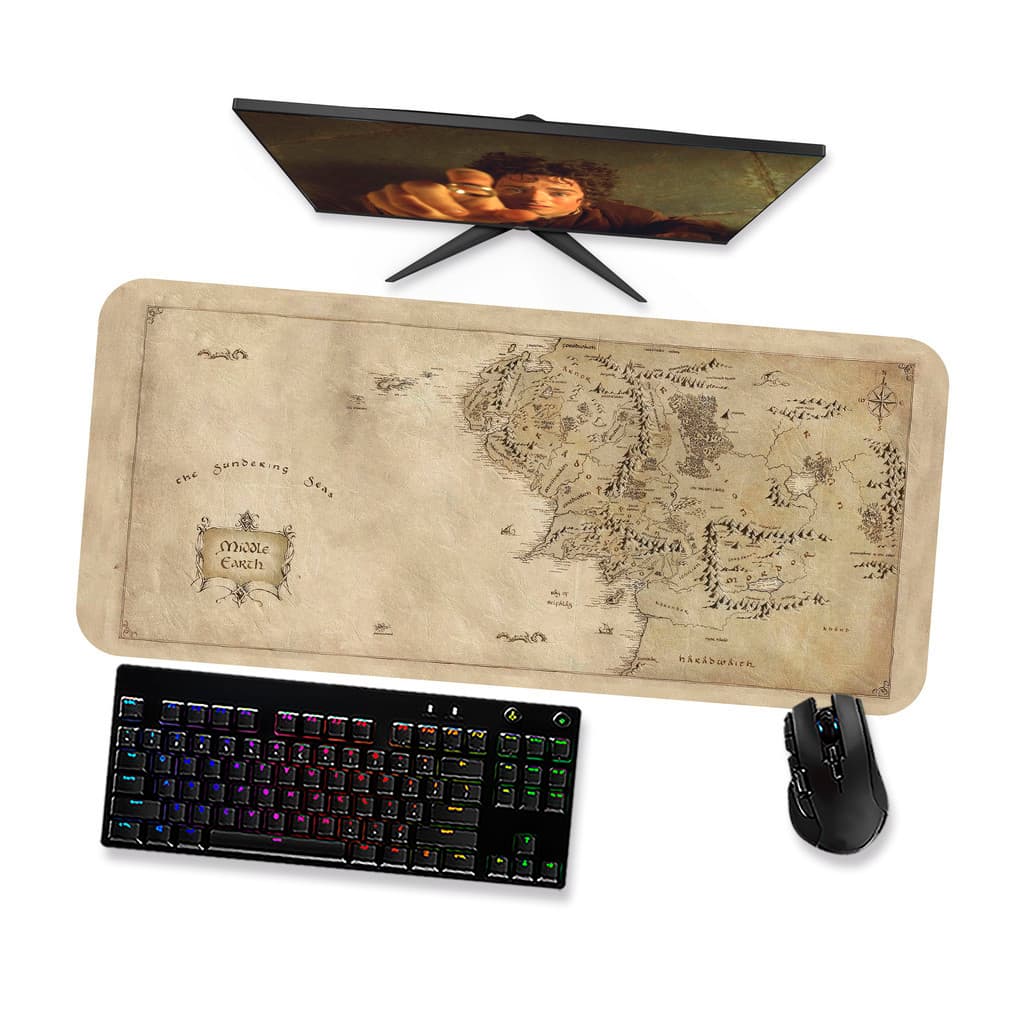 Mouse pad Senhor dos Anéis Mapa Terra Média 1 - Mousepad Gamer 90x40 80x40 60x40 70x30 45x40