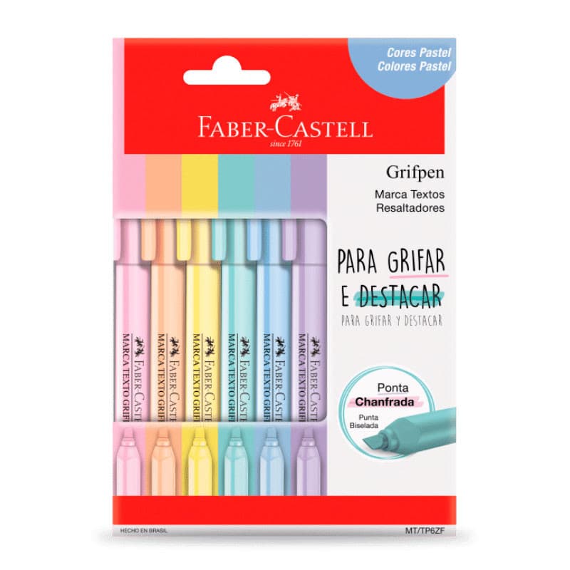 Pincel marca texto Grifpen com 6 unidades Tons Pastéis MT/TP6ZF Faber-Castell