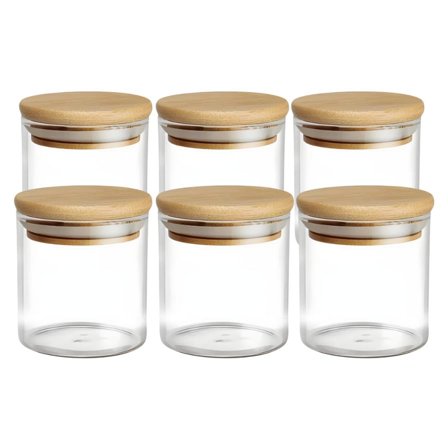 Kit De 6 Potes Hermético Mantimento De Vidro Com Tampa Bambu 200ml